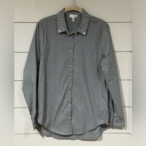 NEW 14th & Union Embellished Pearl Pin Stripe Button Down Size S